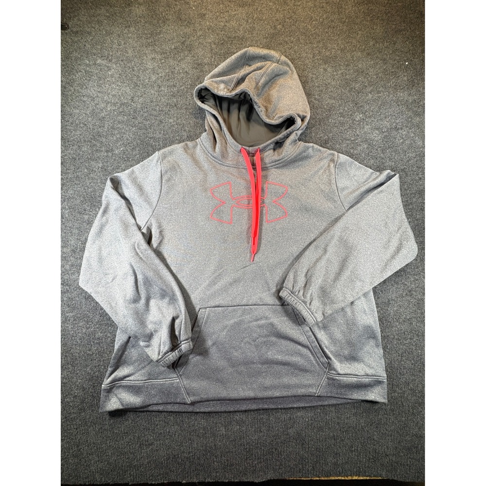 Under Armour Womens XXL Hoodie Gray Neon Pink Armour Fleece Pullover Loose Fit